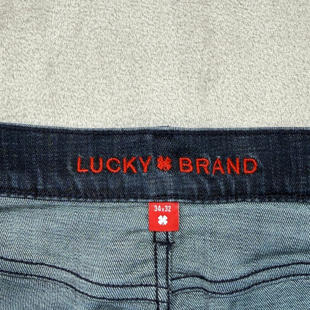 Lucky Brand 363 Vintage Straight Jeans Mens 34x32 Blue Dark Wash Denim Whiskered - Picture 3 of 13